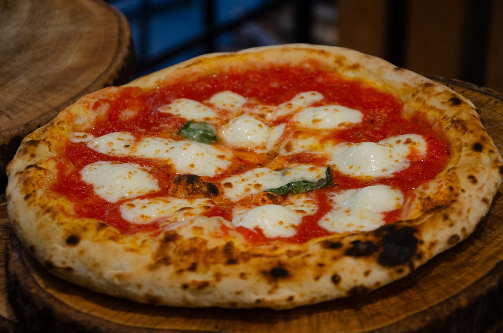 Margherita pizza from the wood-fired oven at Pizza on Fire