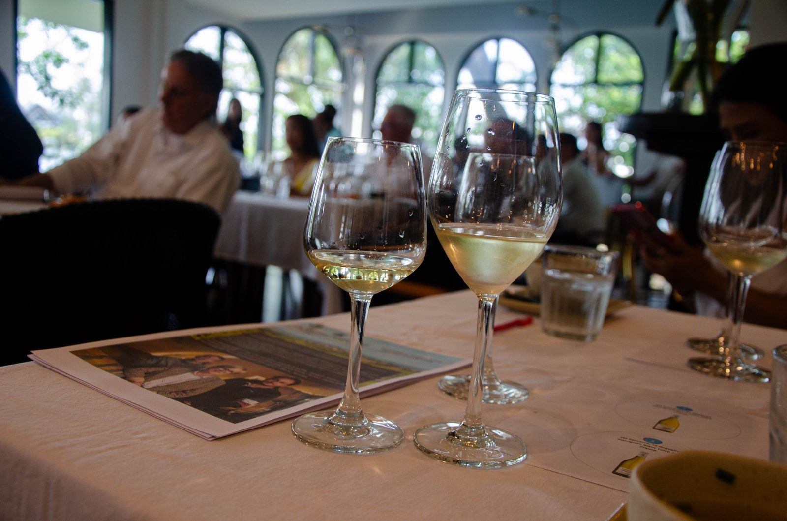 Wine glasses on a dining table at Pizza on Fire