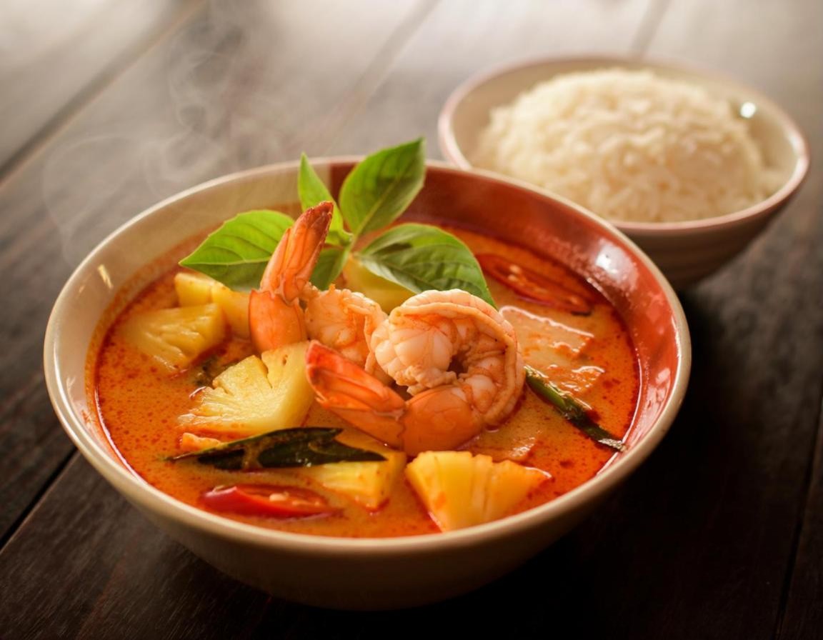 Thai red curry with prawns and Phuket pineapple (illustration)
